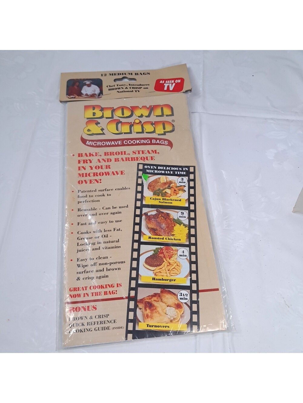 NEW Brown & Crisp Microwave Cooking bags 12 Medium Bags As Seen On TV Chef Tony